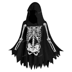 ROSEGAL Plus Size Hooded Cloak Asymmetrical Skeleton Print Jagged Hem Thin Cape Halloween Casual Sleeveless Cloaks