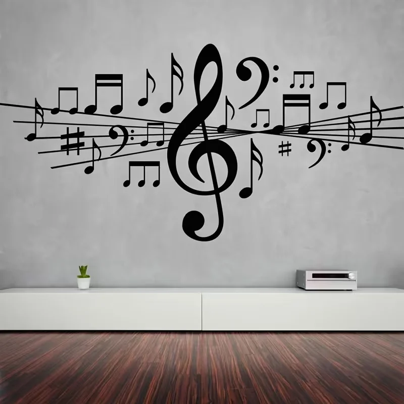 Elegant Black Musical Notes Wall Sticker - Removable Vinyl Decal for Living Room, Studio, Bedroom, Dance Art Gift Poster, 22.83x