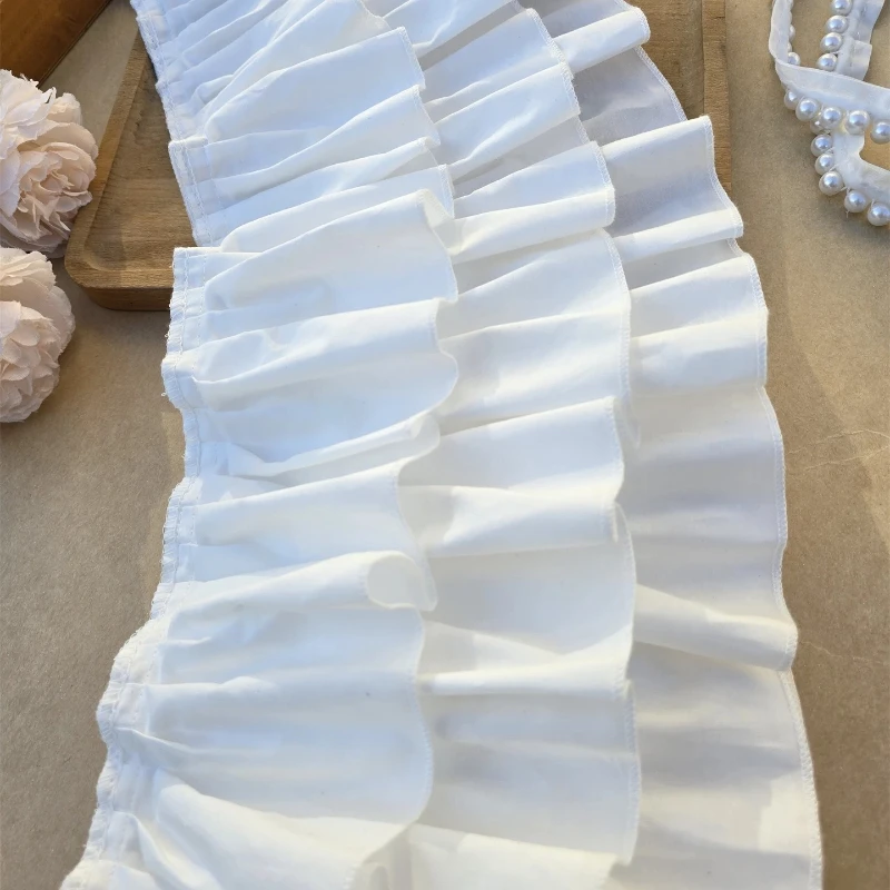 Weißer Dreischichtiger Plissierter Baumwollstoff Spitzen-Rüschenkragen Stickerei-Band DIY Hochzeitskleid Puppenkleidung Zubehör – Detail 3
