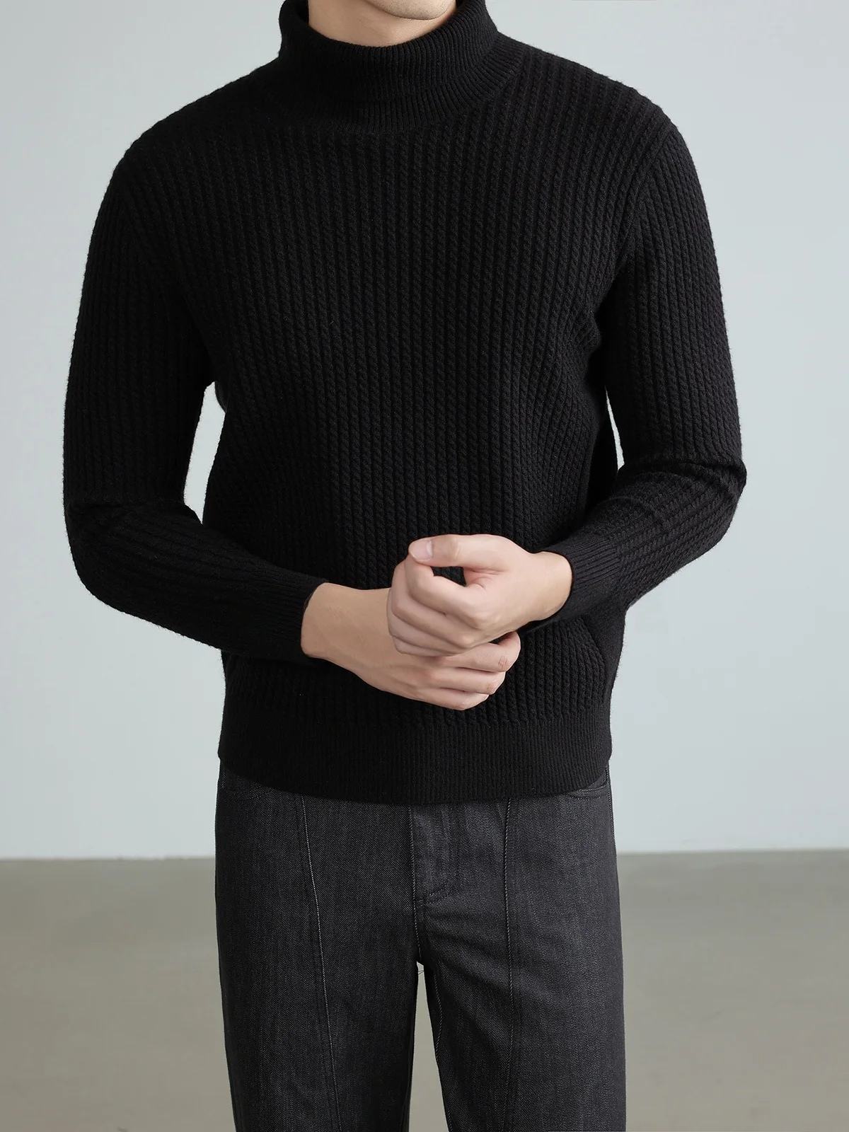 Thick High Collar Knitted Sweater Warm Casual Men's Autumn Winter Fashion Pullover Knitwear High Neck Long Sleeve Thermal Top