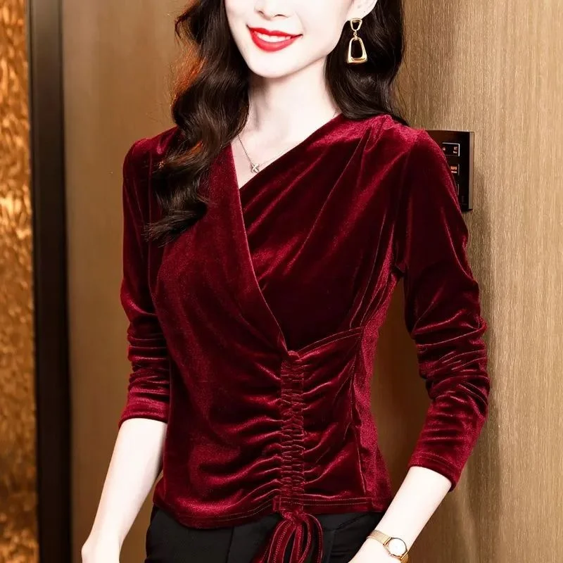 

Топ с перекрестным v-образным вырезом и длинными рукавами, топ на осень, весну и осень, тонкий модный шнурок XQ76