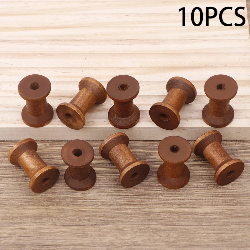 New 10Pc Vintage Wooden Spools DIY Reels Organizer For Sewing Ribbons Twine Wood Crafts Thread Wire Spool Needlework Supplies