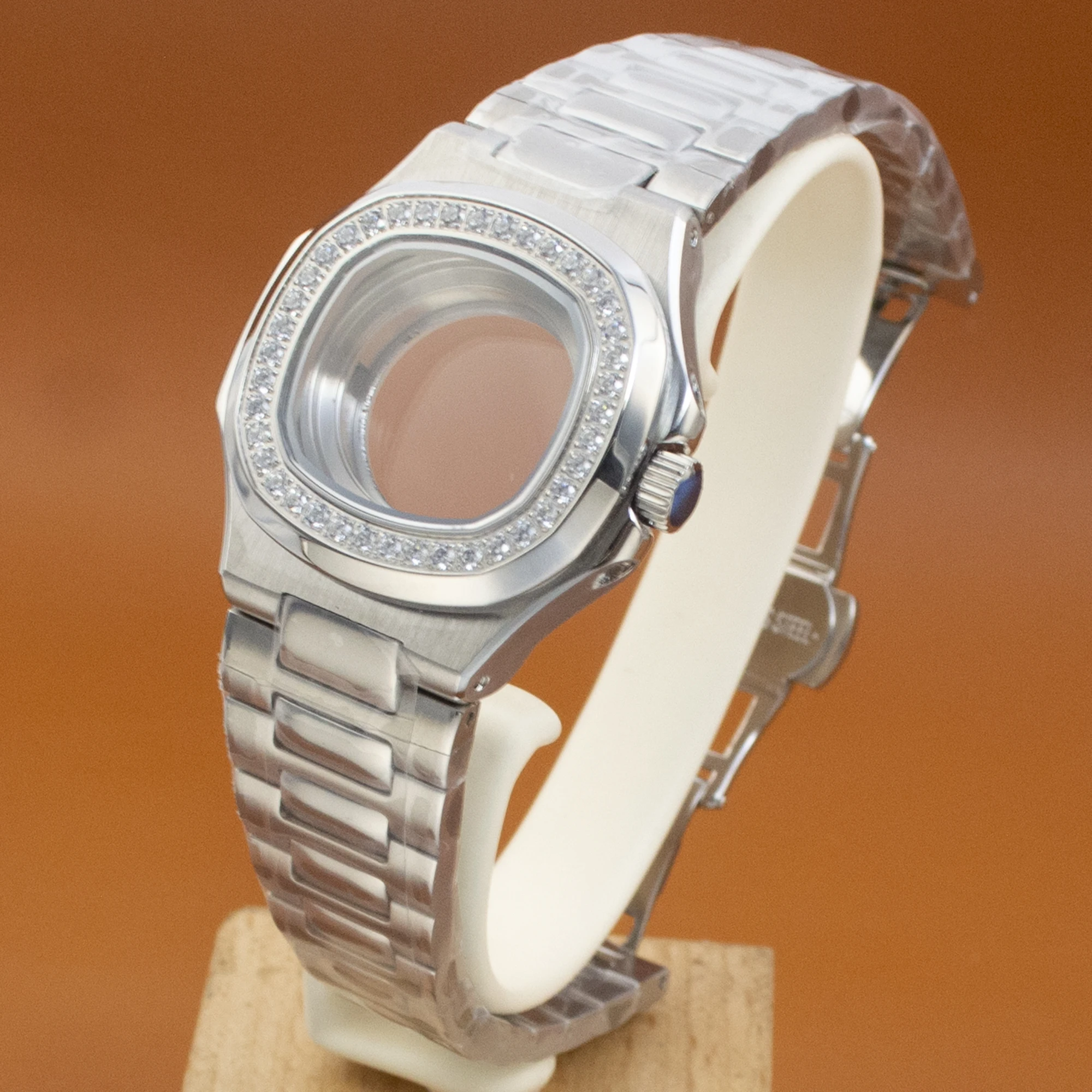 

35mm Diamond NH35 Case Band for Lady Nautilus Women Watch Sapphire Glass fit NH05 NH06 Automatic Movement 316L Stainless Steel