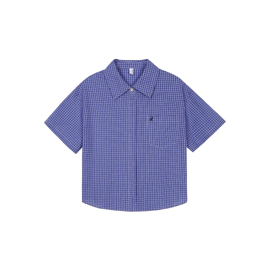 Casa de madeira hong kong sle xadrez ort sve casual irt preguiçoso sle topo verão nova chegada fibra de poliéster feminino 00%