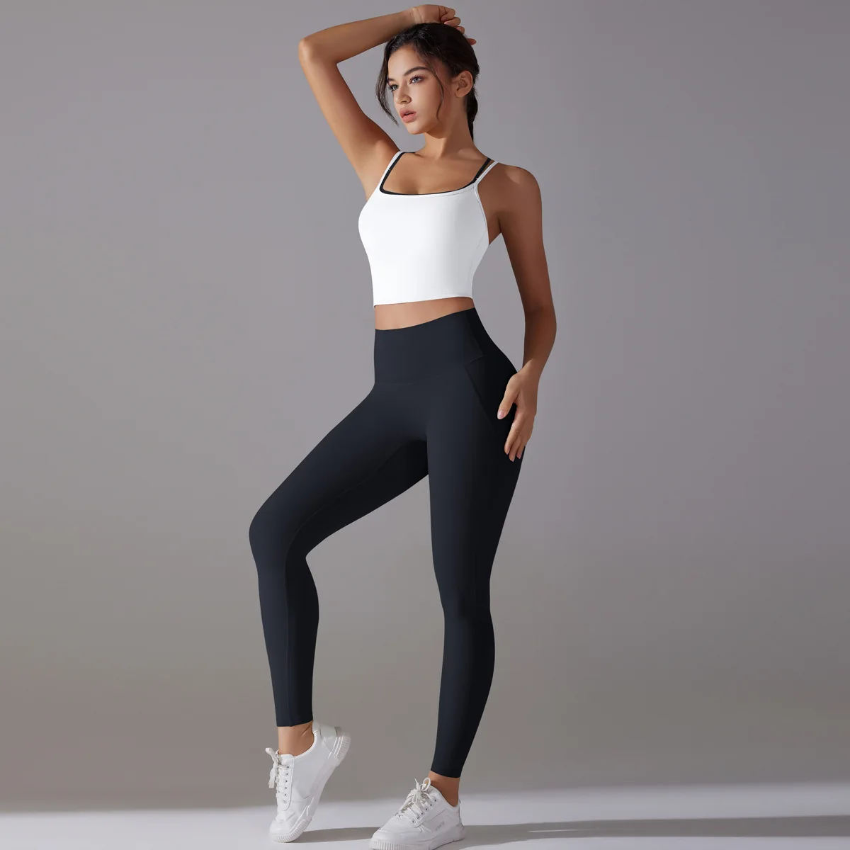 New Antibacterial Seamless Yoga Set with Cross-Back Color Block Sports Bra and Leggings for Fitness and Yoga  Clothes for Women