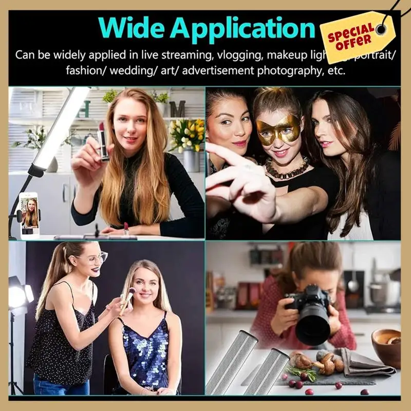 Stable Performance-Double Arms LED Fill Dimmable Beauty LED Video Lights 2700K-5600K 2 Light Modes 45W Photography Live Streamin