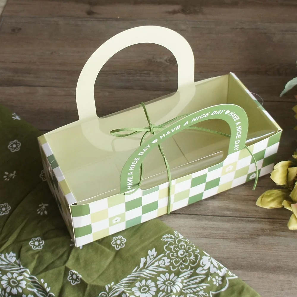 24*10*16cm 10 Pcs Green Check Flower Paper Box As DIY Picnic Handmade Chocolate Bake Baby Shower Wedding Birthday Gift Pack