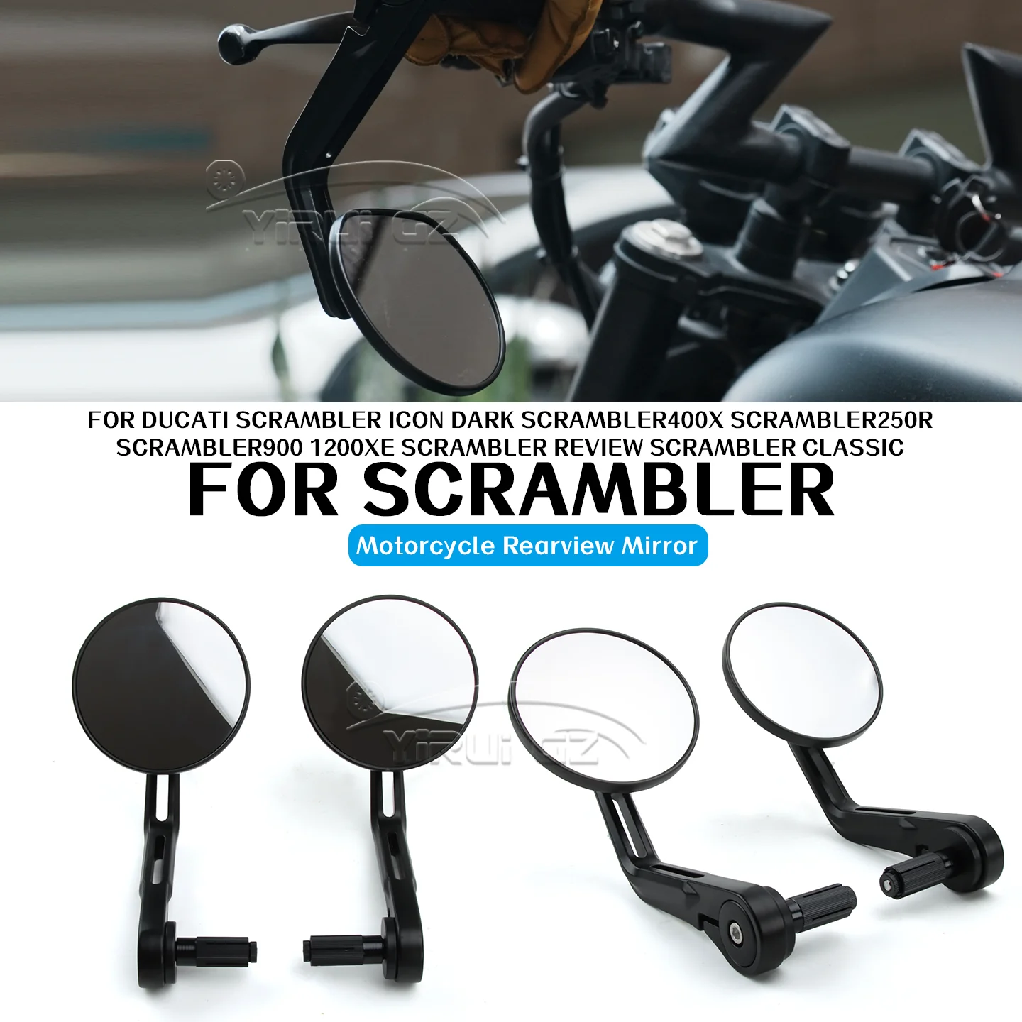 FOR Ducati Motorcycle Mirrors Scrambler Icon Dark 400X 250R 900 1200XE Review Classic Handlebars Rearview Mirrors Side Mirrors