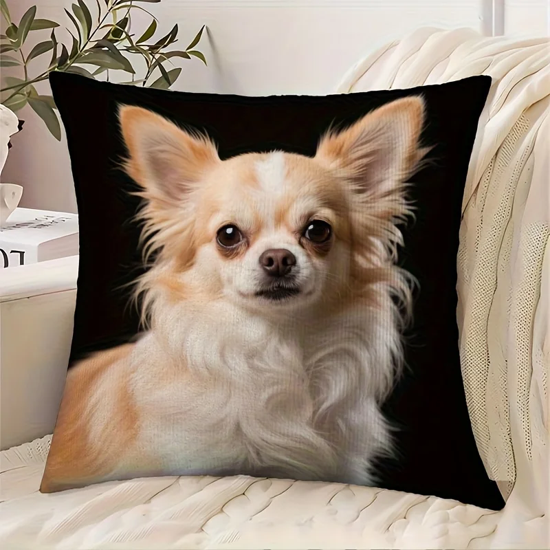 1pc Chihuahua Print Throw Pillow Cover,Suitable for Sofa,Bedroom,Living Room,A Heartwarming Gift for Pet Lovers