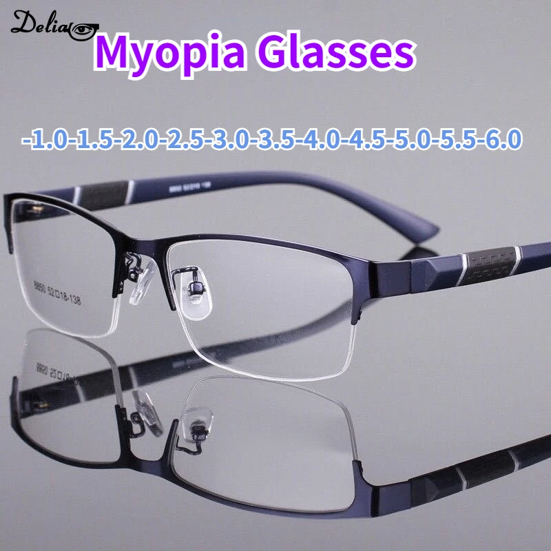 

Myopia Glasses New Metal Frame Business Finished Half Frame Men Anti Blue Light Short Sight Eyeglasses Diopter 0 -1.0 To -6.0