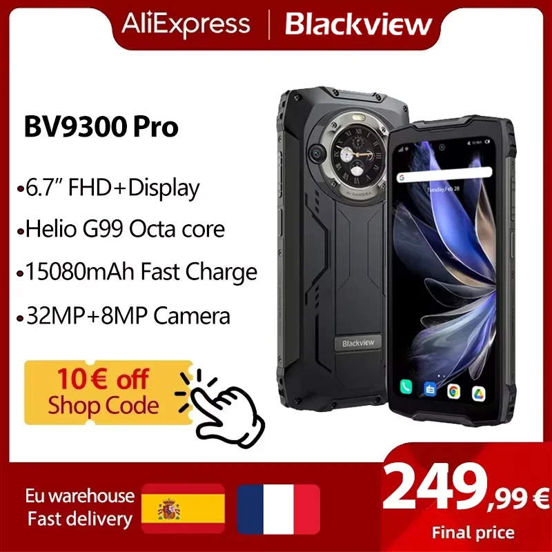 Blackview BV9300 Pro Rugged Smartphone 24GB+256GB 15080mAh Battery 6.7'' 120Hz 2.3K Display 64MP+32MP Camera IP68 Android 13