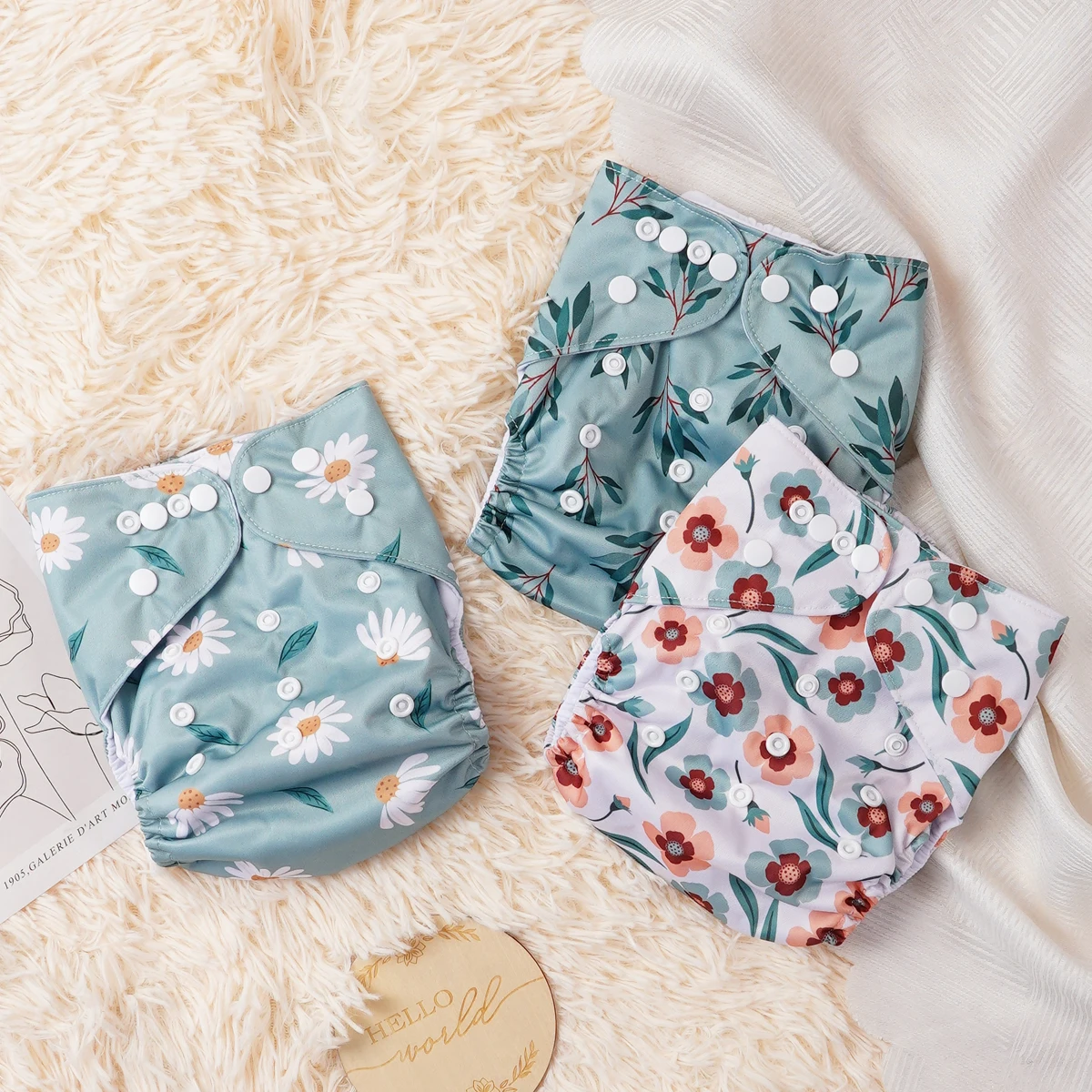 HappyFlute New Full Print 3 Piece Set Pocket Diaper Suede Cloth Inner Reusable Absorbent Ecological Adjustable Baby Nappy Cover