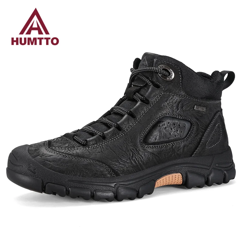 HUMTTO Waterproof Ankle Boots Outdoor Platform Luxury Designer Boots for Men Fashion Winter Black Work Hiking Rubber Mens Shoes