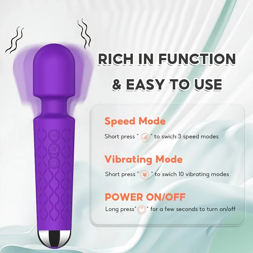 20 Frequency 8 Speed Vibrator, Clitoral/Anal AV Wand, Sex Toys, Adult Toys, Sexy Toys, G-Spot Stimulator - Rechargeable