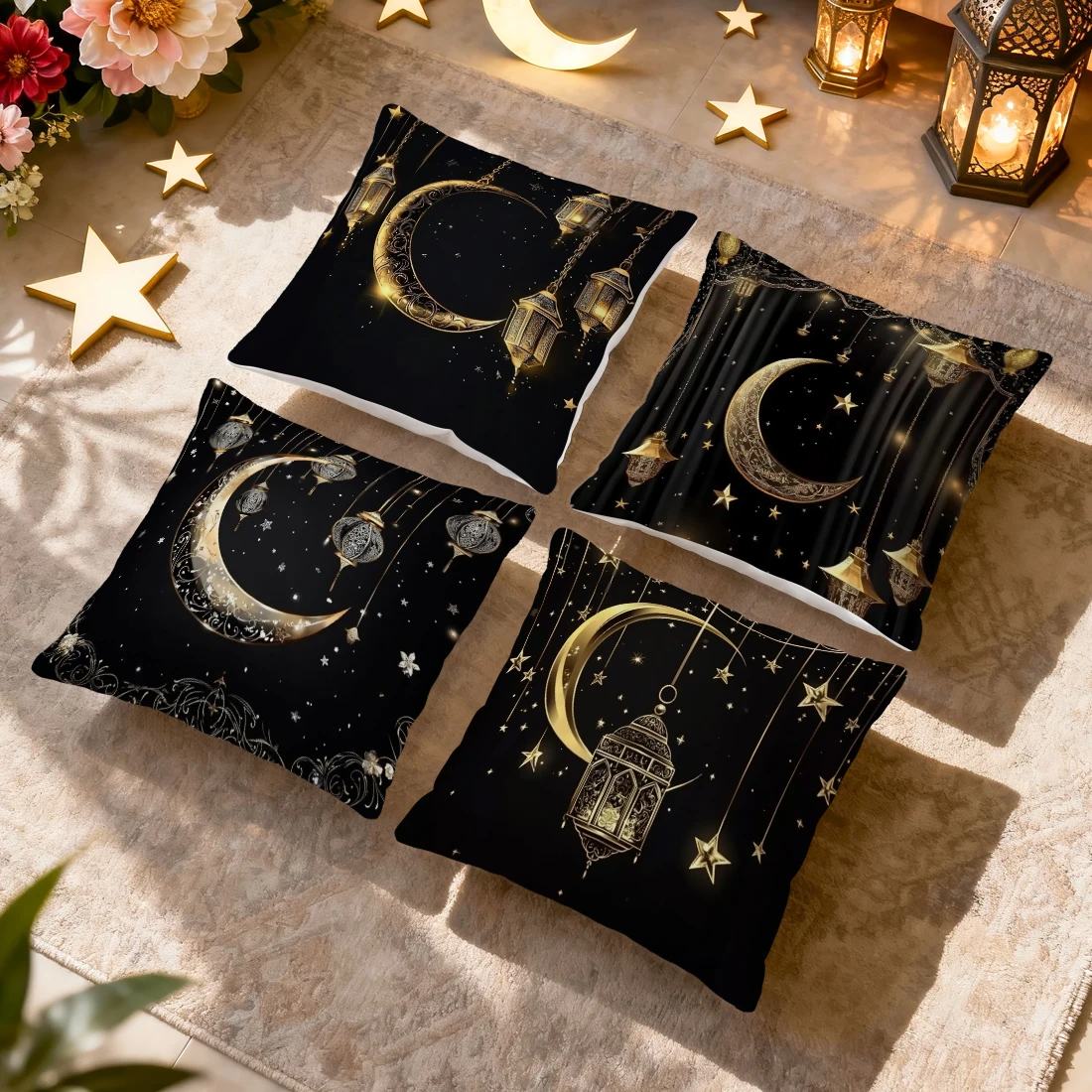 Star Moon Lamp  Ramadan Pillowcase Printed Polyester 40/45/50cm Throw Pillowcover Decorative Sofa Cushion Pillowslip Home Decor