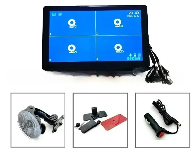 IPS 4Ch HD 1024x600P TFT LCD Car Monitor Quad Split Headrest Monitor 4 Channels with Recording Function USB Port