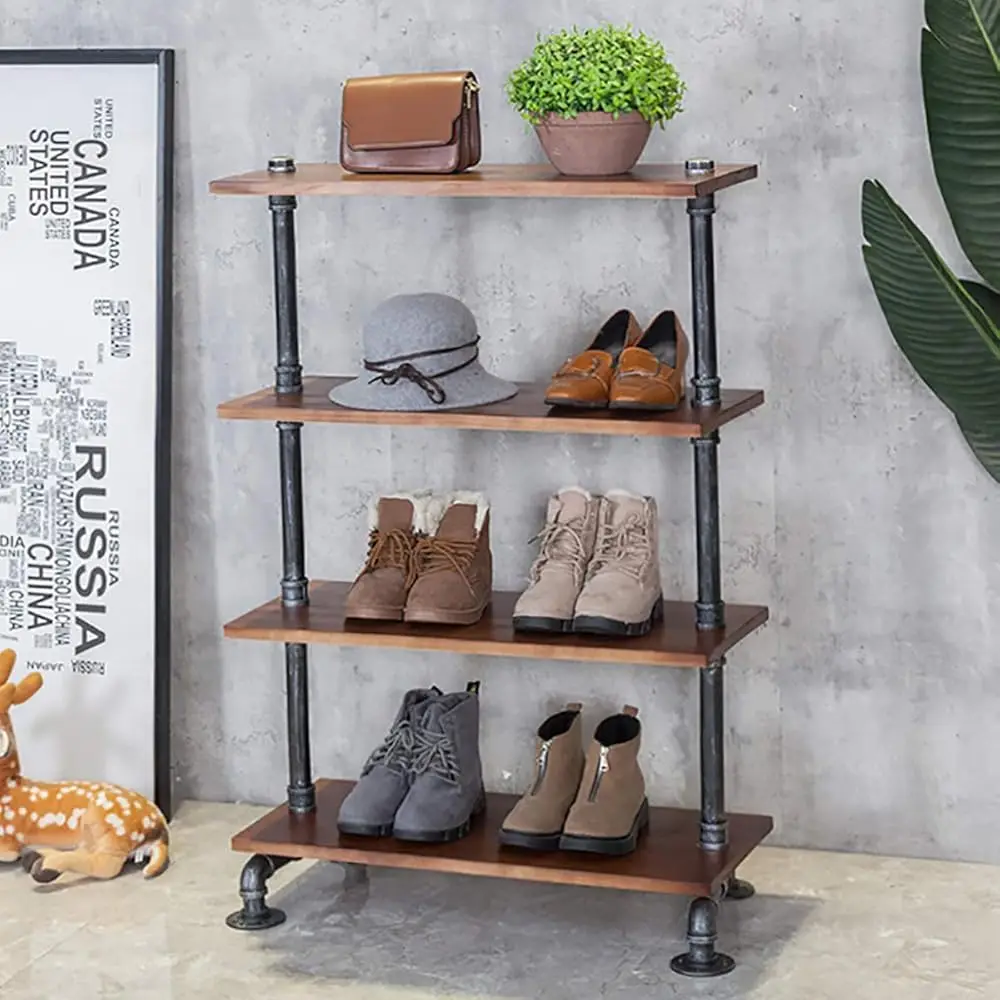 

Industrial 4-Tier Pipe Storage Rack, Standing Shelf Unit, Rustic Display Ra For Home Retail Office, Bag/Bookshelf/Tools Holder,