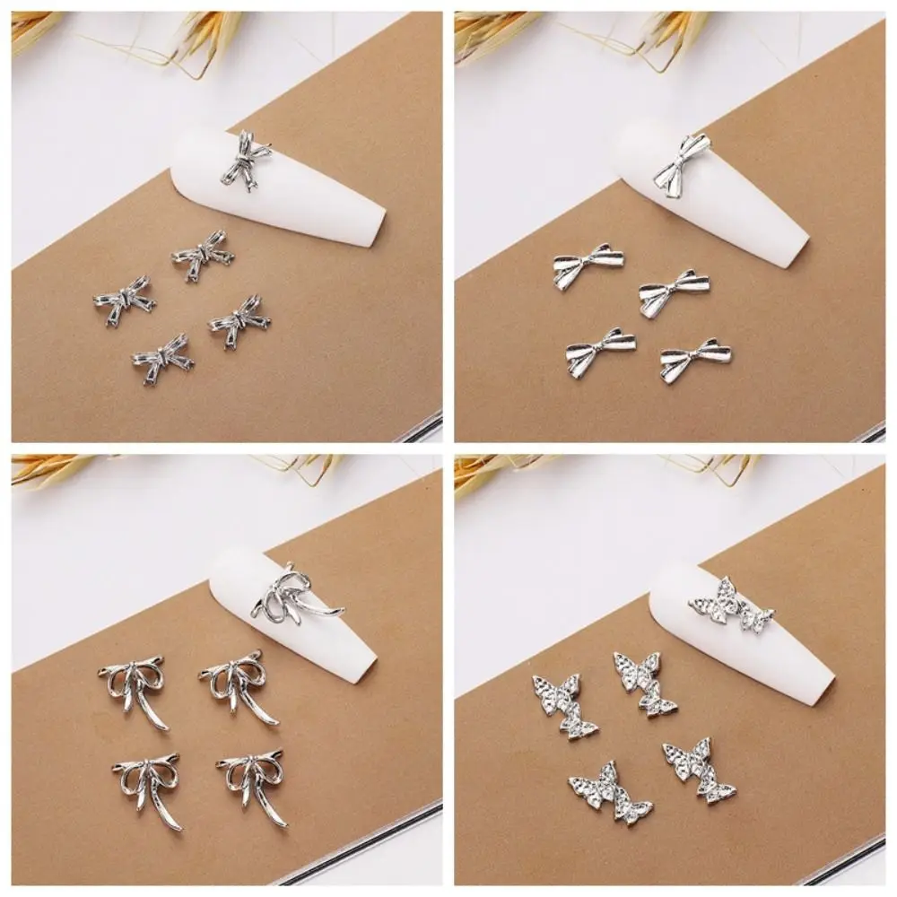 10pcs/bag Butterfly Nail Art Decoration 3D Silver Sweet Nail Rhinestone Crystal Ins Nail Art Ornament Women