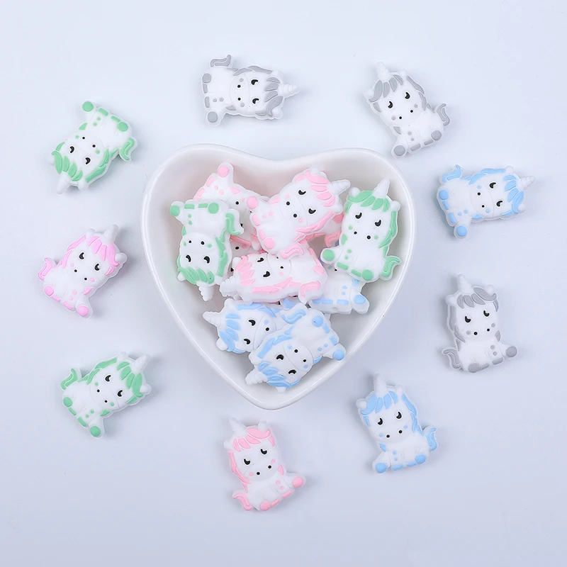 5/10Pcs Unicorn Baby Silicone Beads Cartoon Animal Silicone Beads for pacifier Clips Teether Teething Toys Baby DIY Accessories