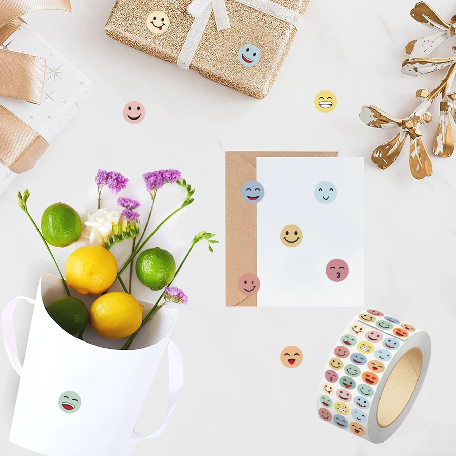 1500 pcs Colorful Smile Face Stickers Roll, Round Expression Labels Bulk, Self Adhesive Decorative Seals for Packaging, Reward view 4