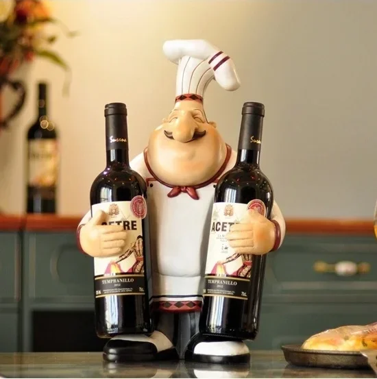 [Decor] Chef Statue Wine Bottle Stand Decorative Cook Wine Holder Barware Utensil Tableware Ornament Craft  Furnishing