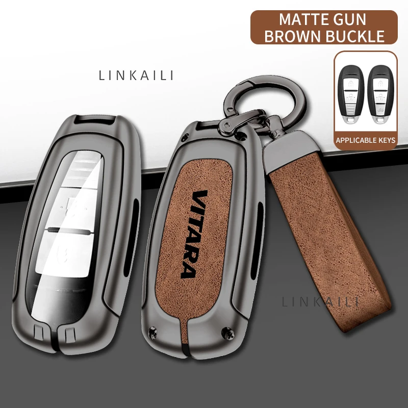 Zinc alloy leather car key bag protective cover shell suitable for Suzuki Vitara customized LOGO high-end car key chain accessor