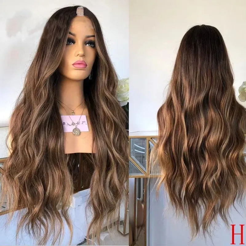 

Highlight Chestnut Blonde Body Wave V Part Wig Remy 100% Human Hair Loose Wavy Ombre Brown Full U Shape Wigs 30 Inch 200Density