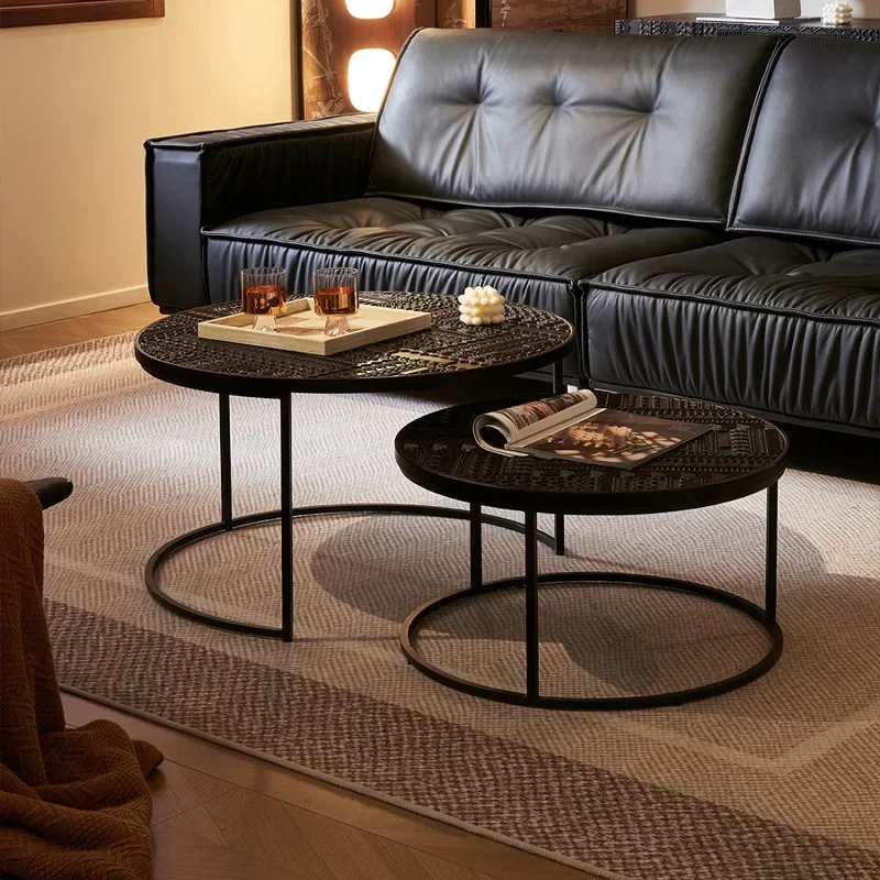 Retro wabi-sabi wind solid wood carving flower coffee table