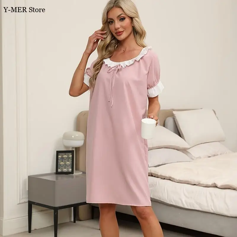 

Сексуальная летняя ночная сорочка из модала для женщин, однотонная, с кружевом, свободного кроя, для молодых девушек, домашний халат, пижама, одежда для отдыха