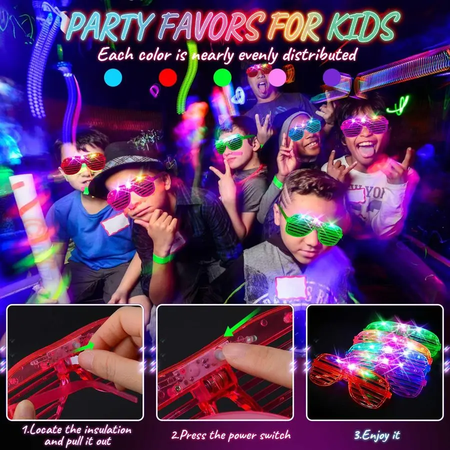 

PCS LED Glasses, Glow in the Dark Party Supplies Light Up Glasses for Kids Adults, Neon Flashing Glasses Glow Party Glow Glasses