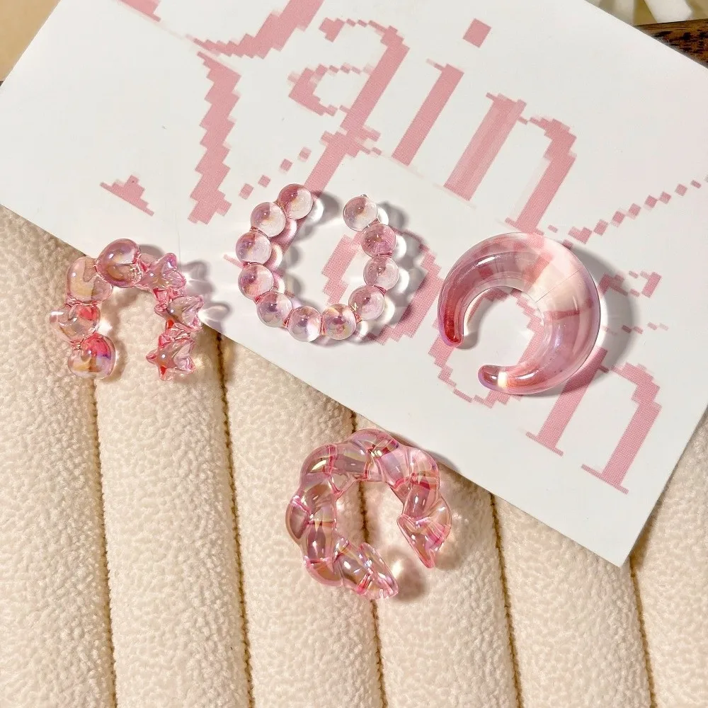 4Pcs/Set Transparent C-ring Threadless Ear Cuffs Colorful Heart Clip On Earrings Simple Minimalist Ear Bone Clips Set Women
