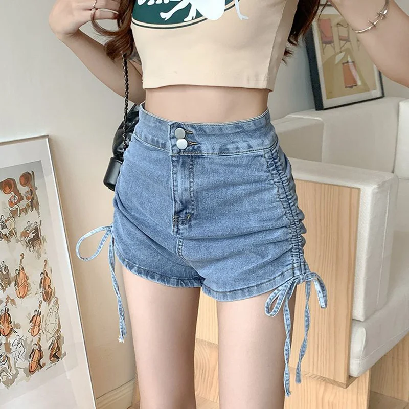 

Summer Female Chic Double Button Jeans Lady High Waist Slim Fit Thin Denim Shorts Women Fashion Solid Designer Short Pants
