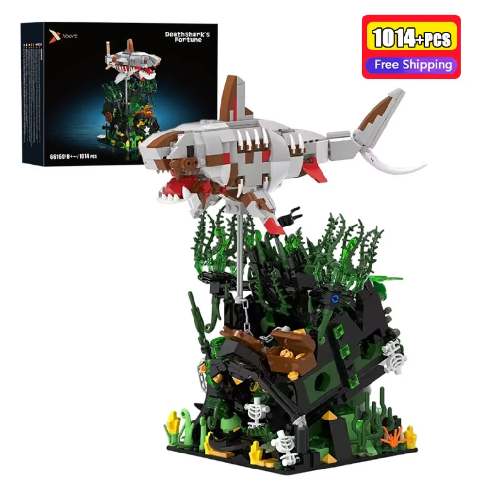 

1014 Pcs Building Blocks Creative Undersea Skeleton Shark Model With LED Light Construction Bricks Toy For Family
