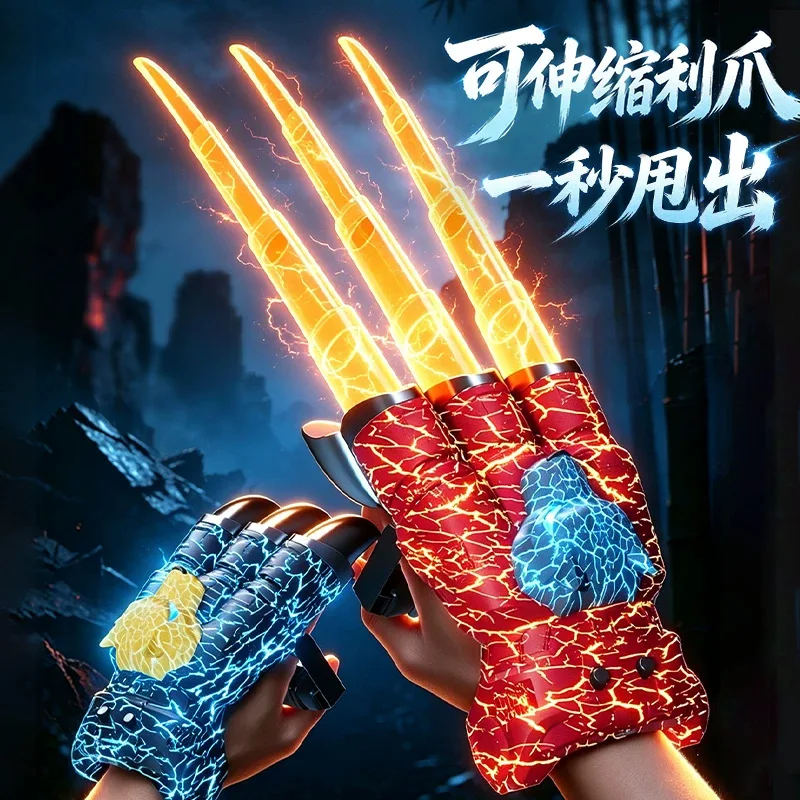 Luminous Retractable Mechanical Claw Gloves, Flash Light Hand Toy, Role Play Costume Accessory For Boys Adults