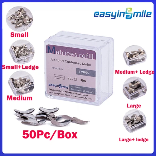 Imagen 1 del producto 50 Uds EASYINSMILE matriz seccional Dental matrices de Metal contorneadas seccionales Tofflemire stuck S/M/L bandas de matriz herramientas de dentista