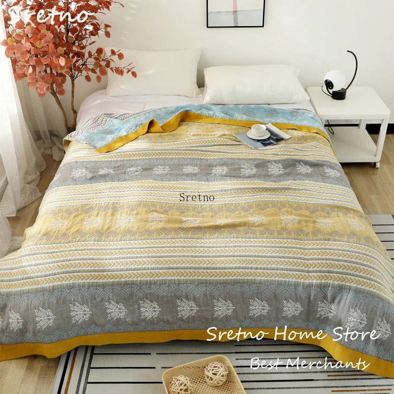 

Плед SRETNO из 5-слойной пряжи из чистого хлопка, летнее одеяло для кондиционера 200x230, пледы для диванов, декоративные пледы для комнаты, манта