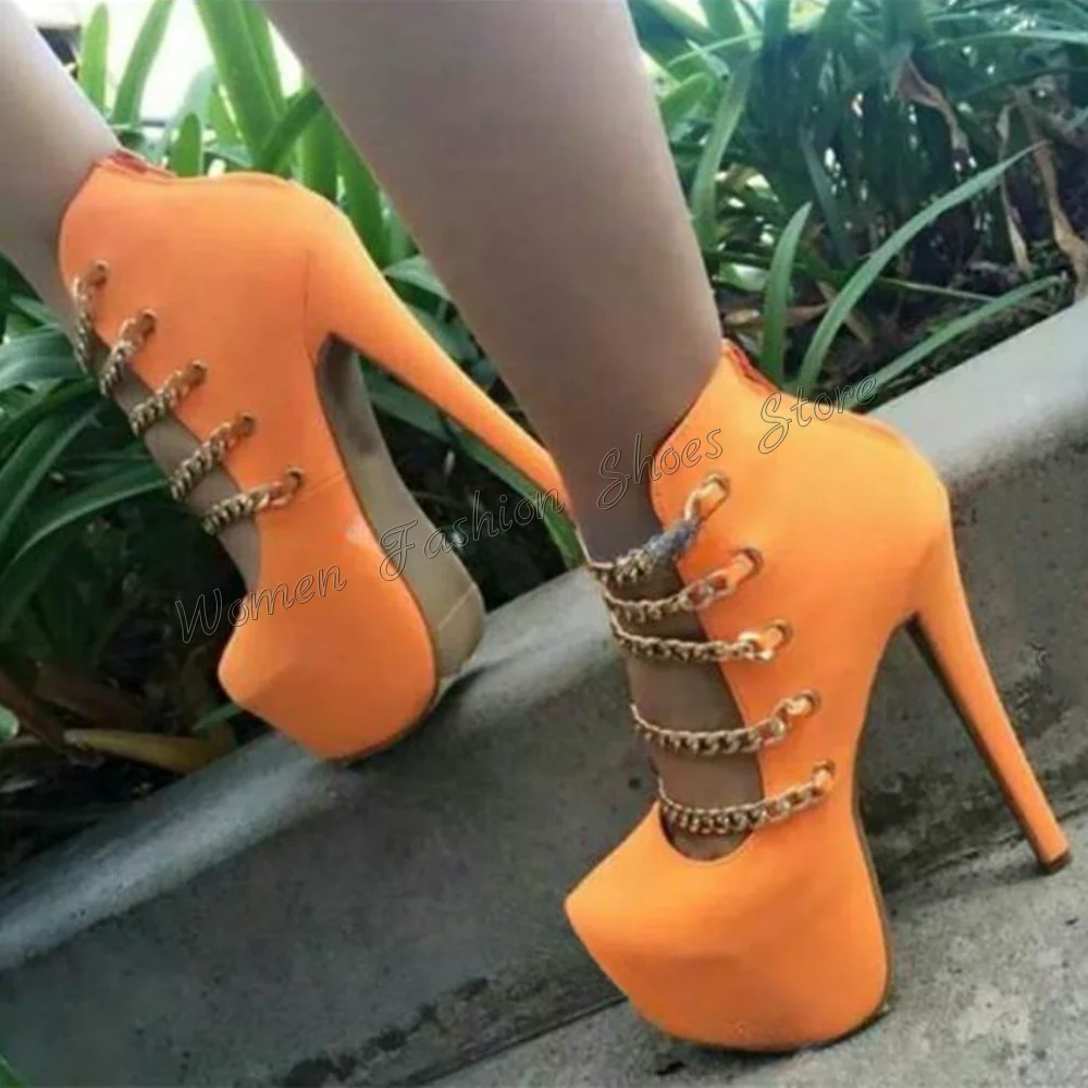 

Yellow Platform Chain Decor Back Zipper Pumps Stilettos High Heels High Heel Shoes for Women Heels 2024 New Zapatos Para Mujere