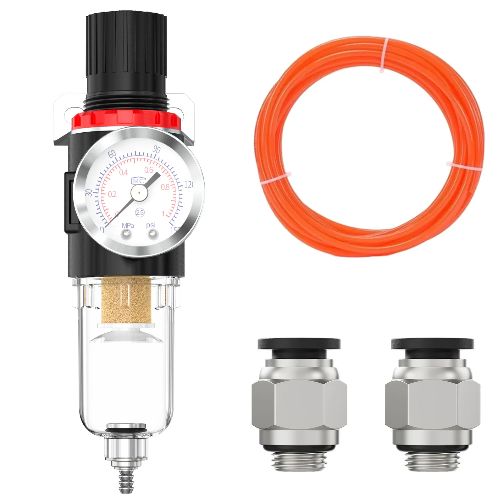 

AFR2000 1/4 "пневматический фильтр масло-водоотделитель, регулятор давления, клапан регулирования потока с манометром 10 м 8x5 комплектом воздушных трубок