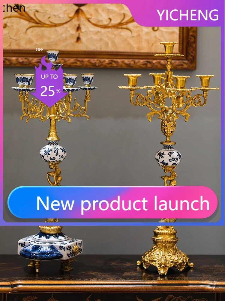 L7-15 Retro Multi-Head Candle Holder Classical Romantic Candlelight Dining Table Side Cabinet Ornament Desktop Decoration Copper