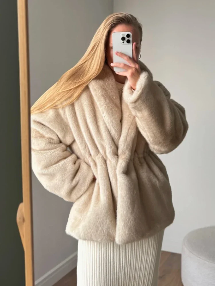 2026 Winter Women Luxury Faux Fur Jacket Plush Coat Thick Warm Heavyweight Soft Fuzzy Outerwear Overcoat Thermal Lining