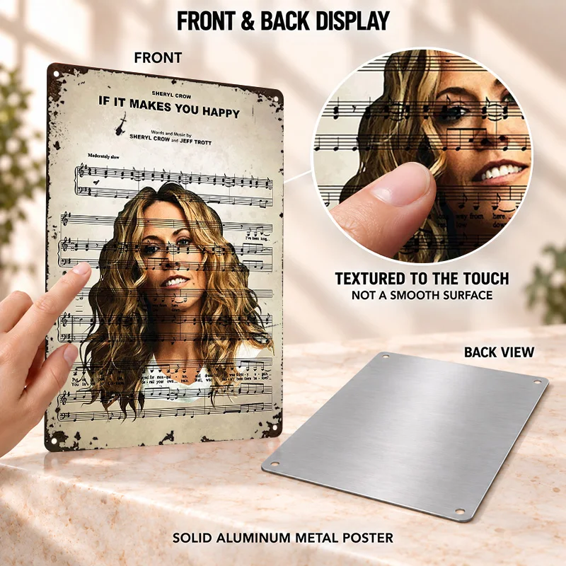 Sheryl Crow Textured Metal Posters Retro Creative Display Style Studio Wall Art Personalized Aluminum Sign Acoustic Lover Gift