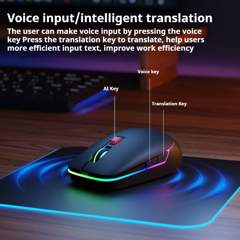 Ai Intelligent Voice Wireless Photoelectricity Mouse 2.4ghz 6-Key 1600dpi Dual-Mode Charging Rgb Dazzle Light Mouse Office Game