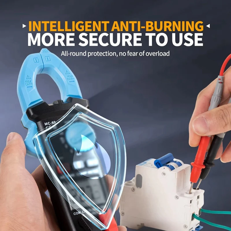 ABJI-MC-40 Clamp Meter Digital Multimeter AC DC Voltage 600V AC 600A Diode NCV Ohm Test 6000 Counts True RMS Auto Range