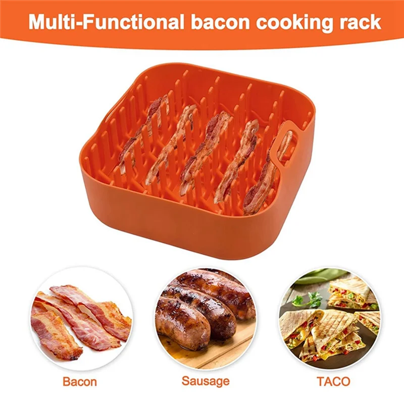 

AA81-Air Fryer Silicone Bacon Trays Microwave Bacon Cookware Holder Non-Stick Oven Bacon Holder Durable High Guality With Storag