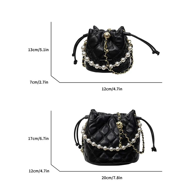 Bow Embroidery Shoulder Bucket Bags Classic Pearl Chains Handbags Diamond Latticebag Metal Ball Shoulder Strap Women Trend 2024