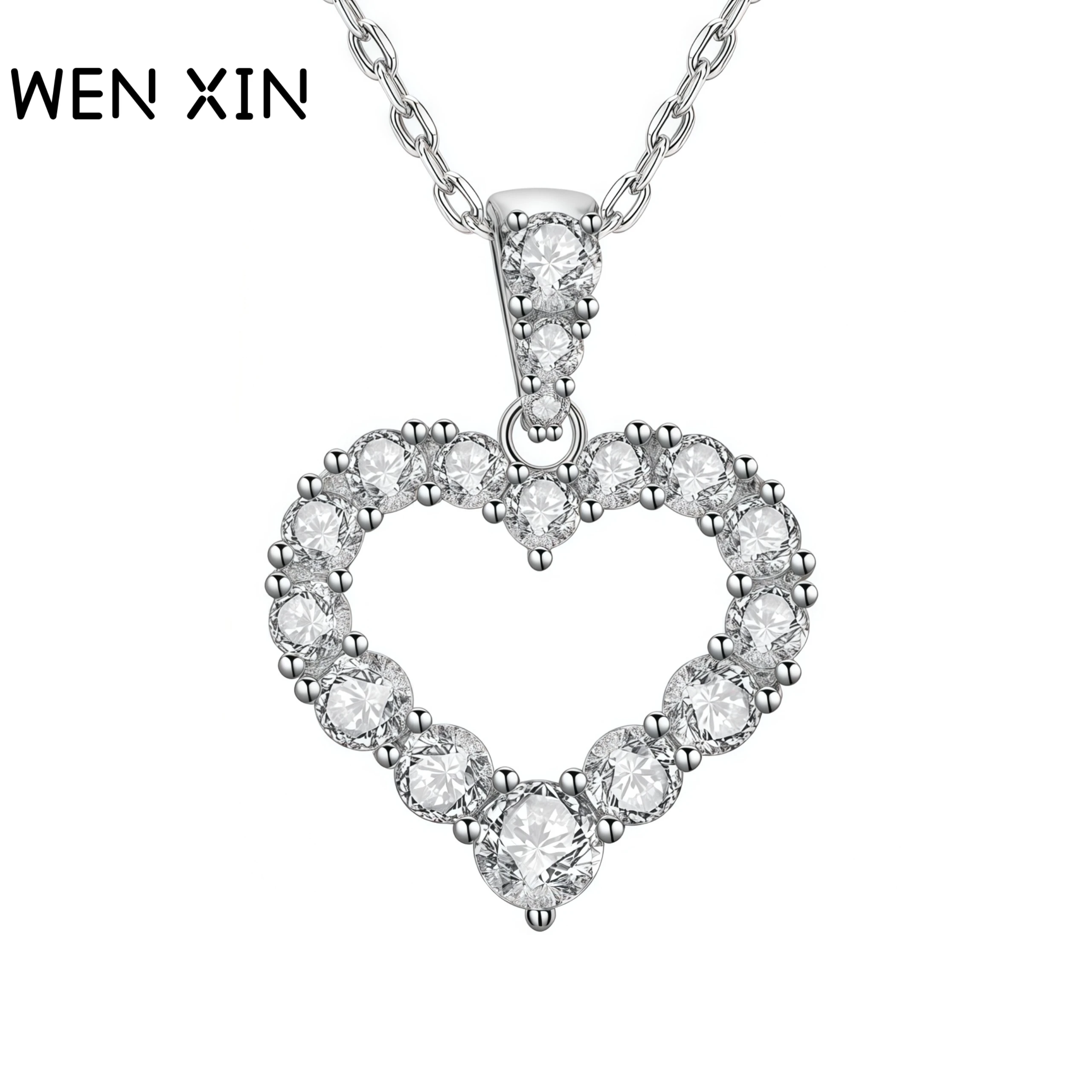 

WENXIN Brand Luxury High Quality Full Diamond Love Necklace Heart Pendant 925 Sterling Silver Pendant Woman Necklaces Jewelry