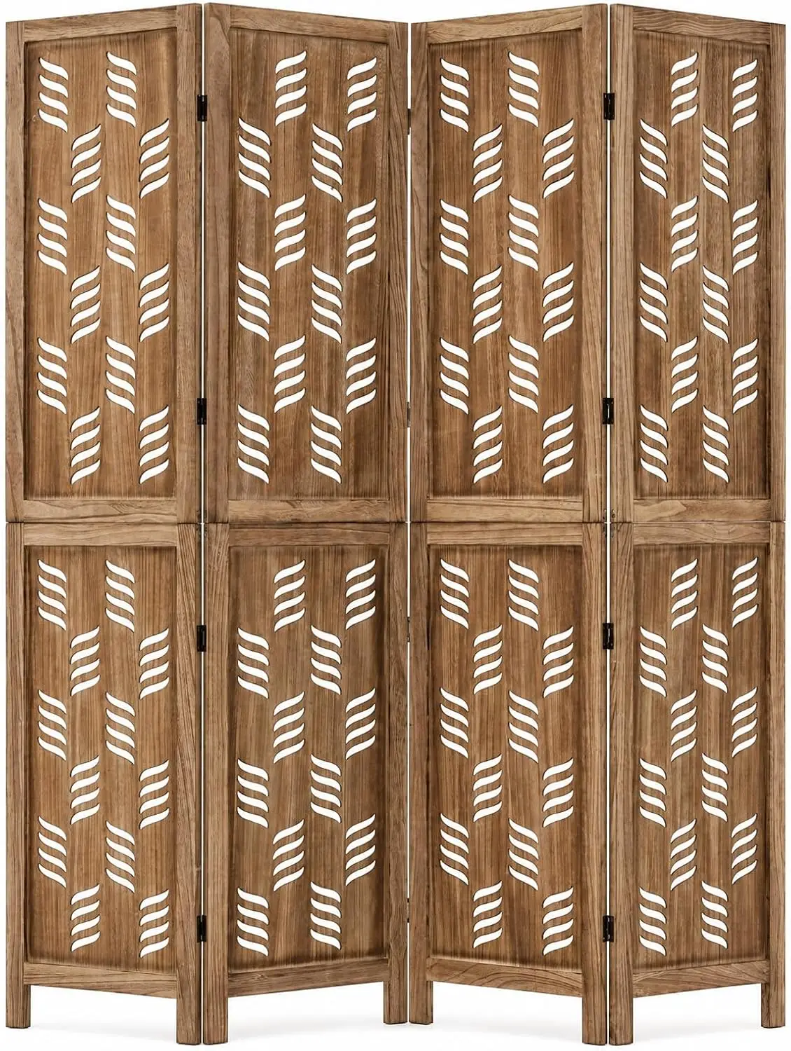 Folding Room Divider, 6 Panel Wooden Privacy Screen Partition Wall For Bedroom Living Room Home Office Dining Area, Freestanding Space Separation Screen, Boho Vintage Style, Brown, 1 Pack