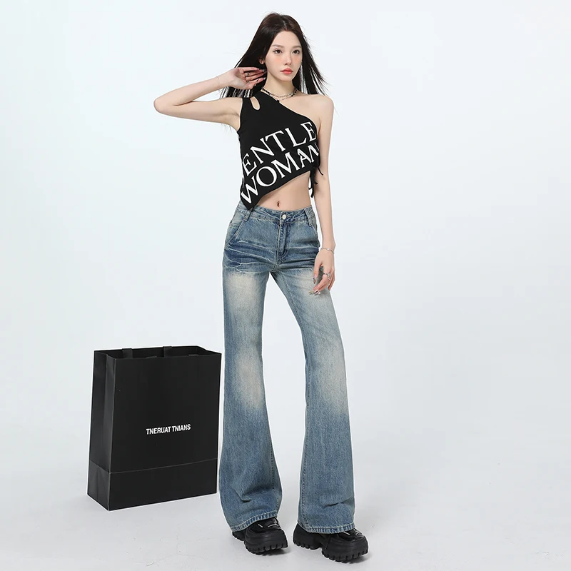 Jeans a vita alta Street Retro Grunge anni 2000 Pantaloni vintage Eclectic a figura intera Pantaloni in denim Emo Trashy casual Y2K da donna