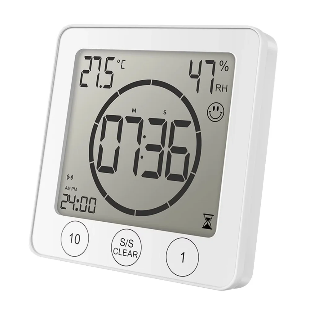 Waterproof Desktop Thermometer Digital Bathroom Wall Clock Shower Timer Water Spray LCD Screen Watch Temperature Humidity Clock