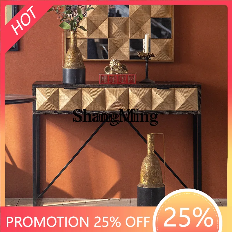SM  wood light luxury entrance table, living room entrance corridor decoration against the wall, long table with drawers